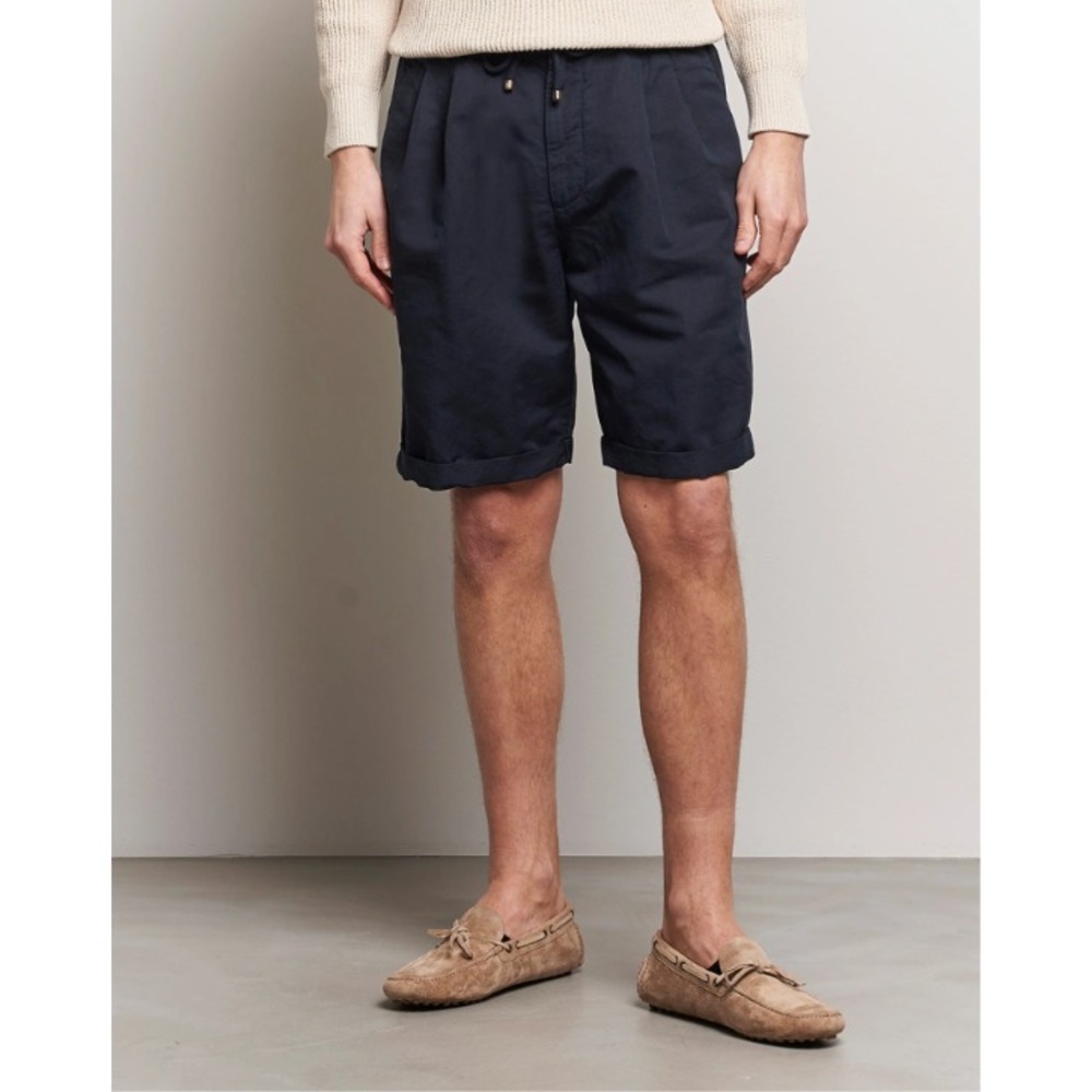 Brunello Cucinelli Linen Bermuda Shorts Drawstring Made In Italy Navy Size 50 M